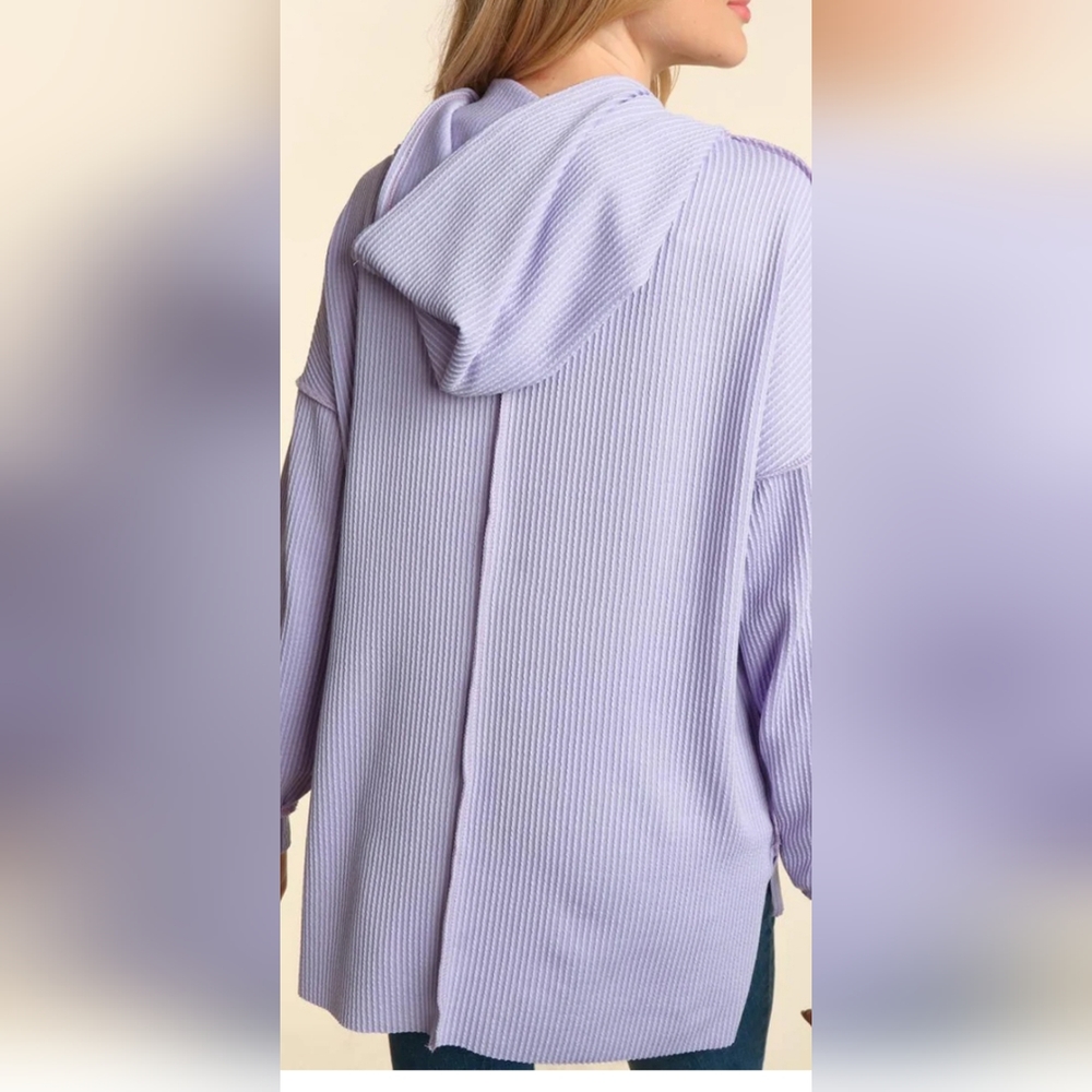 PLUS LAVENDER TEXTURED OVERSIZED PULLOVER WITH KANGAROO POCKET - Picture 5 of 5